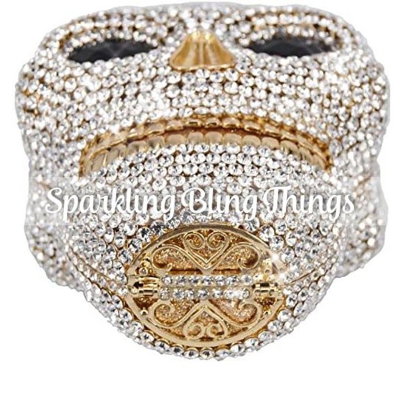 NWT Sparkling Bling Crystal Rhinestone Skull Clutch Purse Silver Gold +F… - Picture 6 of 11